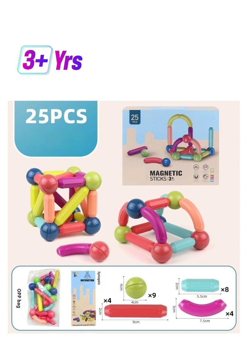 25 Pcs 3D Magnet Building Toys - Magnetic Building Sticks Blocks Toy - STEM Educational Construction Toys - Learning Boys Girls Toys Age 3+ - Birthday Gift