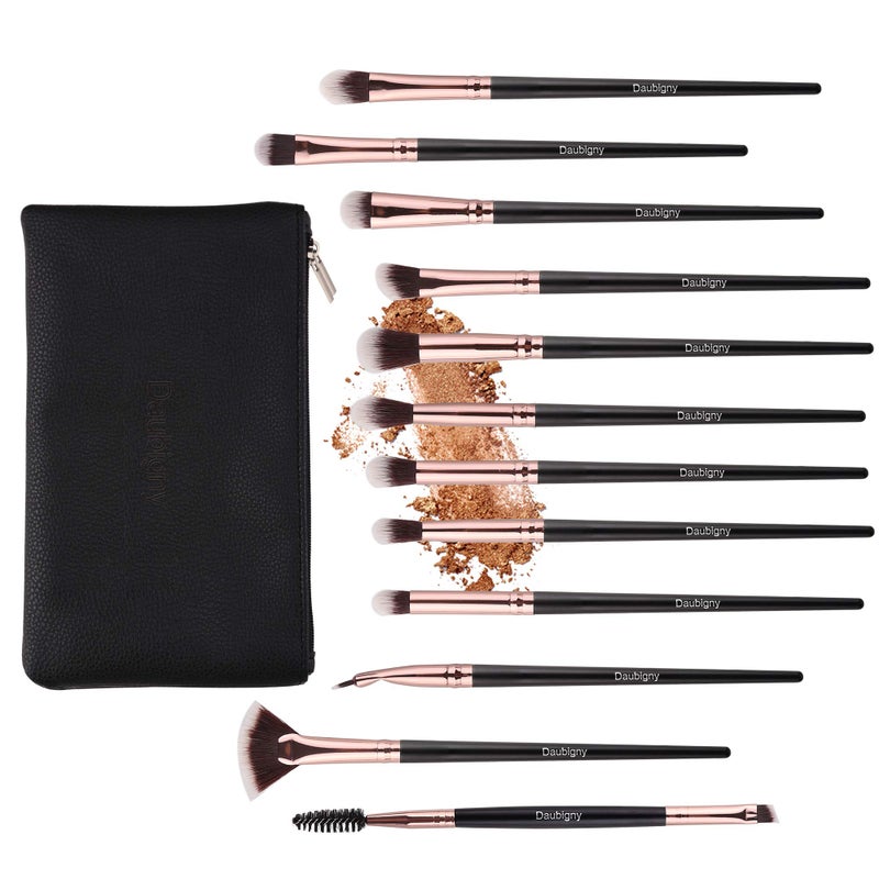 Daubigny Eye Makeup Brushes, 12 PCS Professional Eye shadow, Concealer, Eyebrow, Foundation, Powder Liquid Cream Blending Brushes Set With Carrying Bag (Black) - Image 5