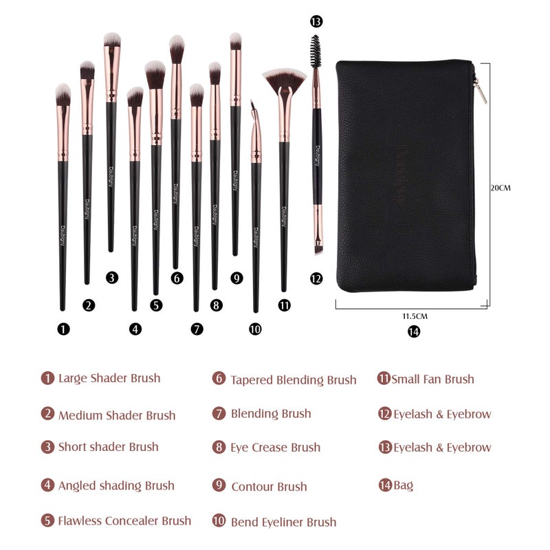 Daubigny Eye Makeup Brushes, 12 PCS Professional Eye shadow, Concealer, Eyebrow, Foundation, Powder Liquid Cream Blending Brushes Set With Carrying Bag (Black) - Image 4