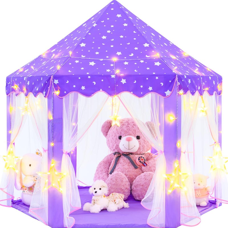EVOIONOS Purple Princess Tent for Girls Kids Play Tent with Large Star Lights Castle Playhouse for Children Indoor Outdoor Games 55 x 53 inches - Image 3