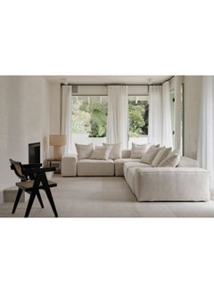Al Home 6 Seater L-Shape Sofa Linen Beige 85x200x300x75 Cm  - Image 1