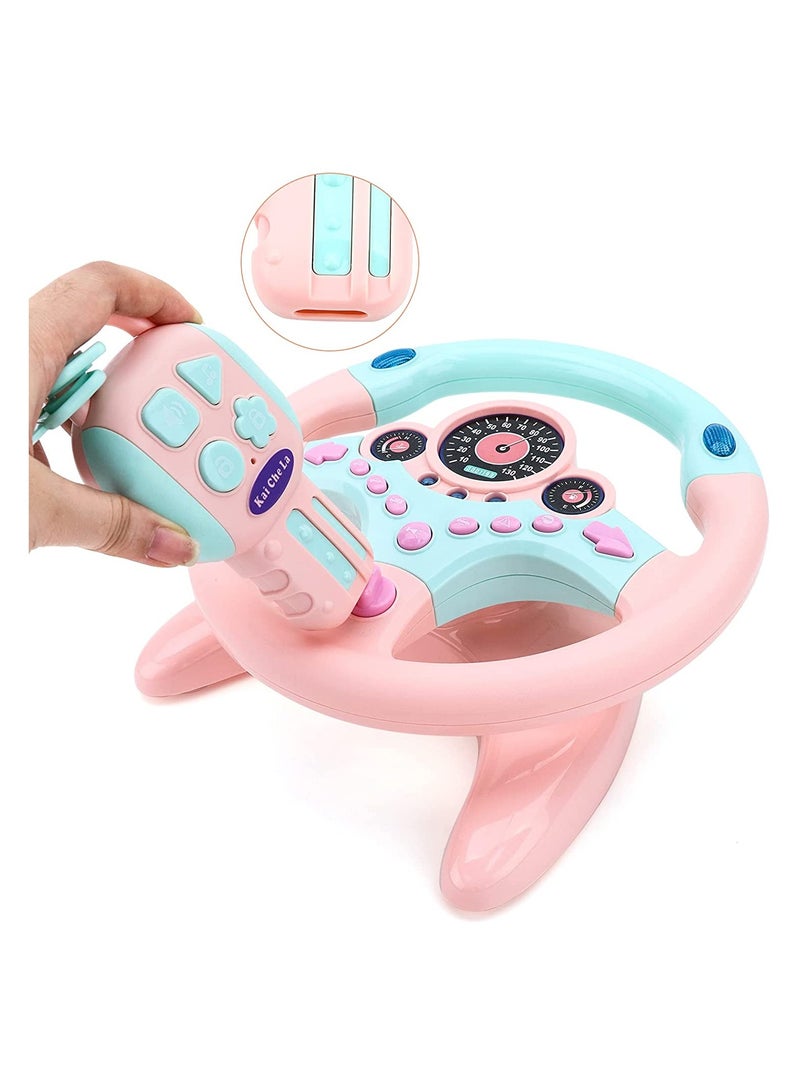 Musical Kids Steering Wheel Toy with Lights Music for Pretend Driving Fun Gifts for Children Pink - Image 1
