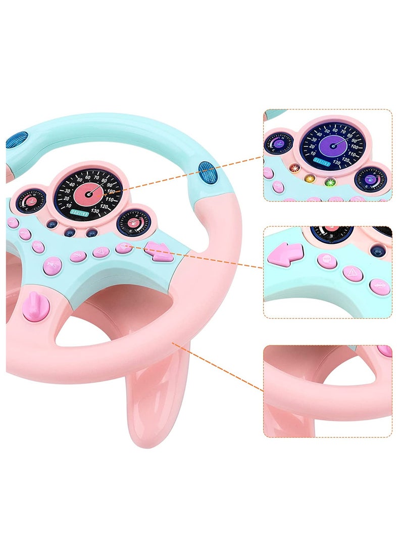 Musical Kids Steering Wheel Toy with Lights Music for Pretend Driving Fun Gifts for Children Pink - Image 3
