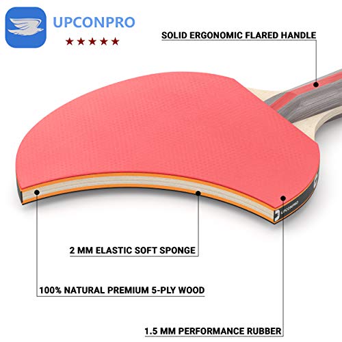 UPCONPRO Professional Ping Pong Paddle Set - 2 Pack Premium Table Tennis Racket Set, 3 Professional Game Balls, Training Recreational Racquet Kit, Durable Handle Sturdy Rubber, Portable Carry Case Bag - Image 4