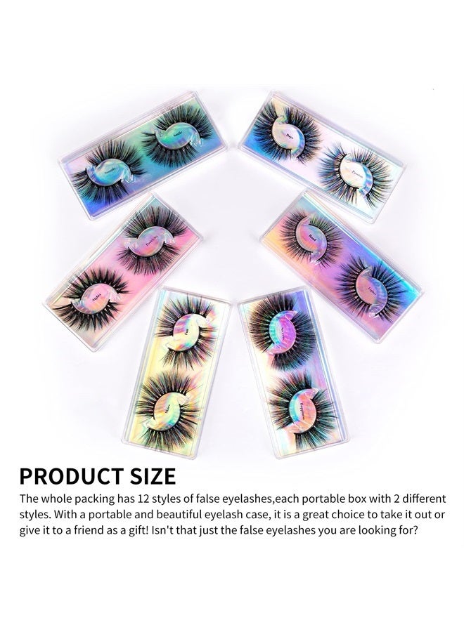 DYSILK Mink Lashes False Eyelashes - 12 Pairs Lashes 12 Styles Mixed Lash Extension - False Lashes D Curl Eyelash Clusters Wispy Lashes Natural Look Fluffy Fake Lashes Pack - Image 1