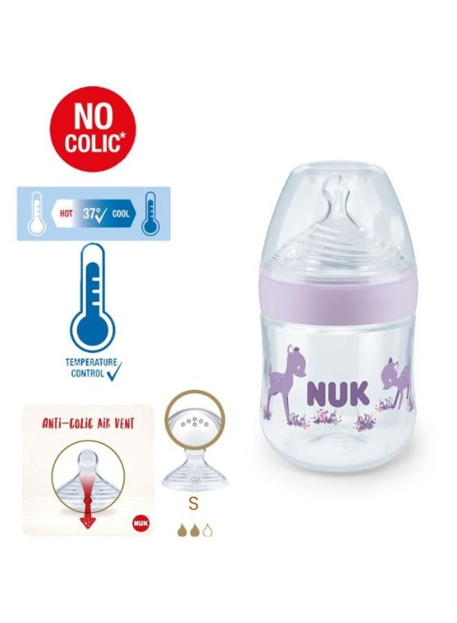 NUK Nature Sense Baby Feeding Bottle 150ml Purple Silicone Nipple Size S Anti-Colic with Temperature Control Indicator BPA Free Bottle for Newborns - Image 2