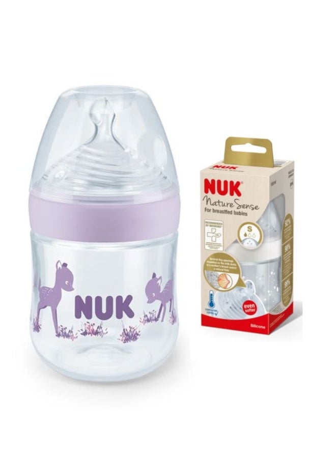 NUK Nature Sense Baby Feeding Bottle 150ml Purple Silicone Nipple Size S Anti-Colic with Temperature Control Indicator BPA Free Bottle for Newborns - Image 3