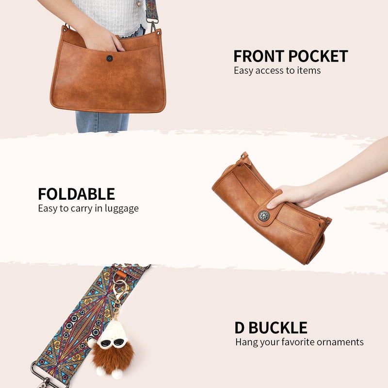 APHISON Crossbody Bags For Women Trendy, Vegan Leather Hobo Handbags Crossbody Purses Shoulder Bucket Bag with 2 Strap Brown - Image 4