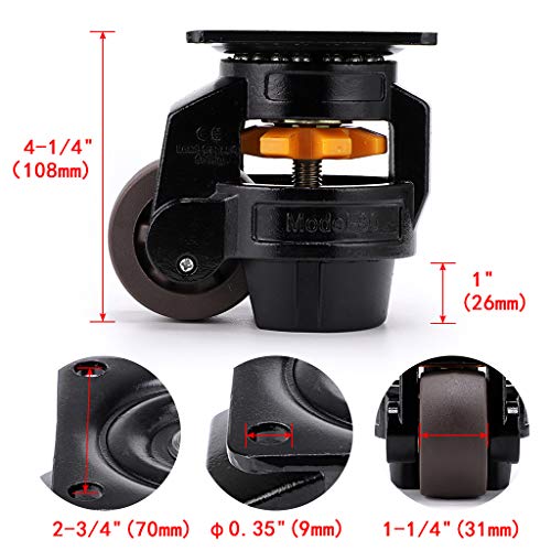Skelang Leveling Machine Caster Model-80, Large Top Plate Leveling Wheel with Retractable NBR Pad for Heavy Workbench, Electric Equipment, Vending Machine, Total Loading Capacity 3300 Lbs, Pack of 4 - Image 4