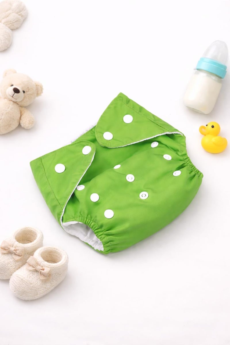 Baby Cloth Diaper Washable Reusable Cotton Pocket Nappy with Soft Insert, Leak-Resistant Waterproof Breathable, Infant Toddler 0-3 Years (Green)