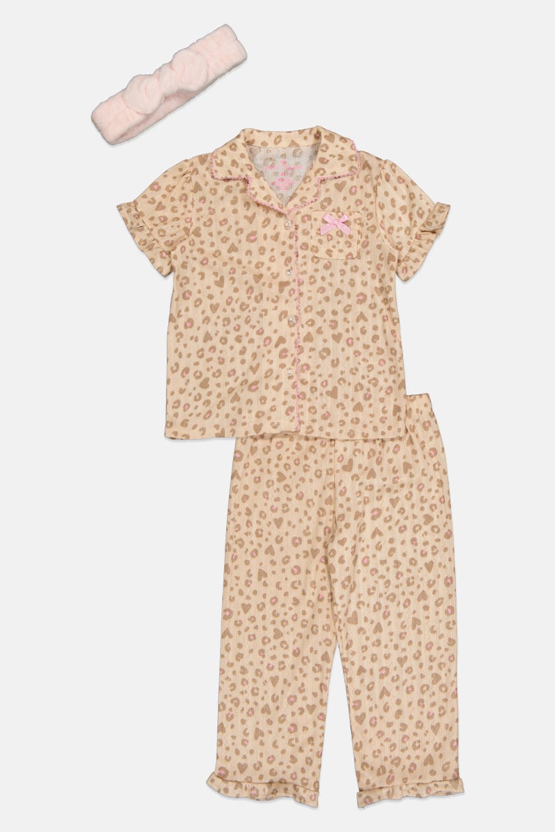 Betsey Johnson Toddlers Girl 3 Pieces Animal Print Pyjama Top And Bottom With Headband Set, Multicolor - Image 3