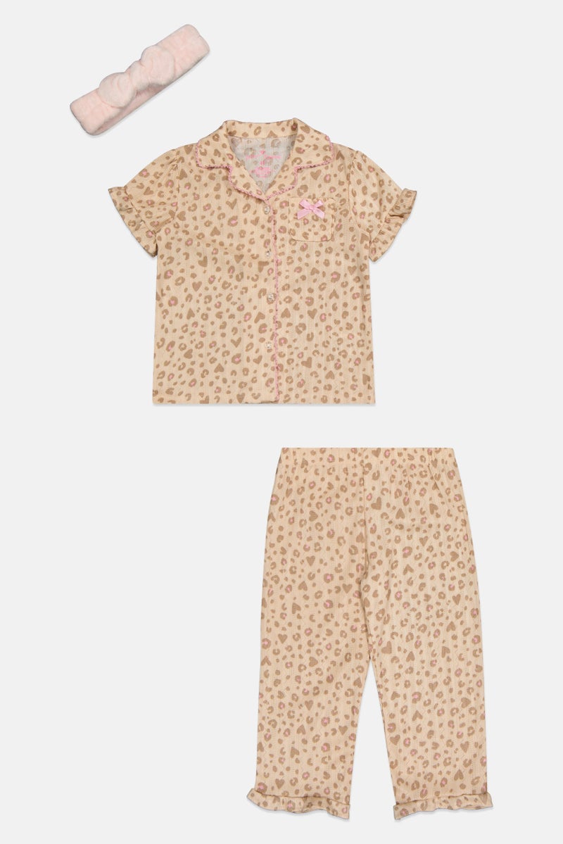 Betsey Johnson Toddlers Girl 3 Pieces Animal Print Pyjama Top And Bottom With Headband Set, Multicolor - Image 1