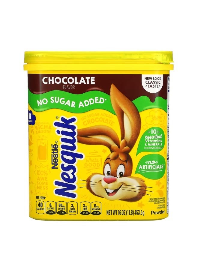 Nesquik Nestle Powder Chocolate No Sugar Added 16 oz 453.5 g - Image 1