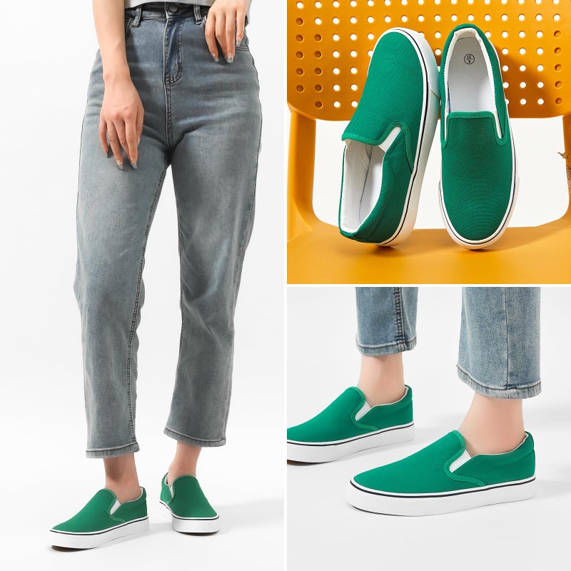 hash bubbie Women's Slip on Shoes Canvas Sneakers Loafers Non Slip Shoes Low Top Casual Shoes(Dark Green.US6) - Image 5