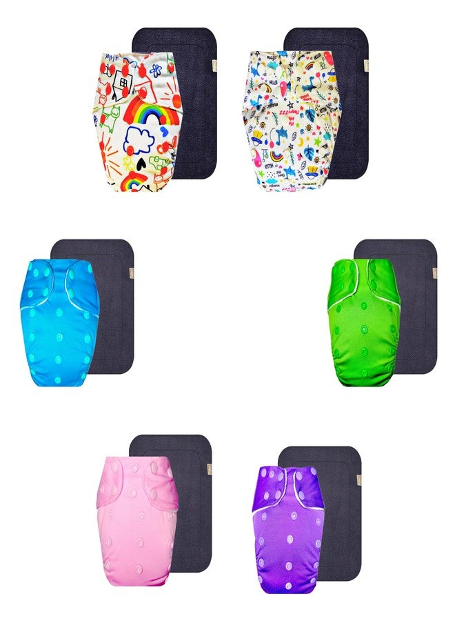 حفاضات قماشية فاخرة من دمبلدو مع حشوة رمادية (عبوة من 6 قطع) | ملائمة تمامًا | مانعة للتسرب | سهلة التنظيف | مثالية لفصل الصيف الهندي | من 3 أشهر إلى 3 سنوات | مناسبة للجنسين - Image 1