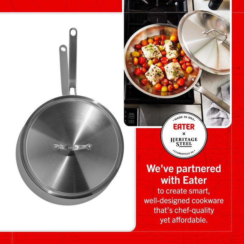 Heritage Steel Eater Series 12 Inch Frying Pan with Lid | Made in USA | 5-Ply Fully Clad Stainless Steel | Stay Cool Handle Design | Induction Ready & Non-Toxic - Image 2