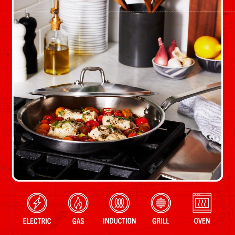 Heritage Steel Eater Series 12 Inch Frying Pan with Lid | Made in USA | 5-Ply Fully Clad Stainless Steel | Stay Cool Handle Design | Induction Ready & Non-Toxic - Image 5