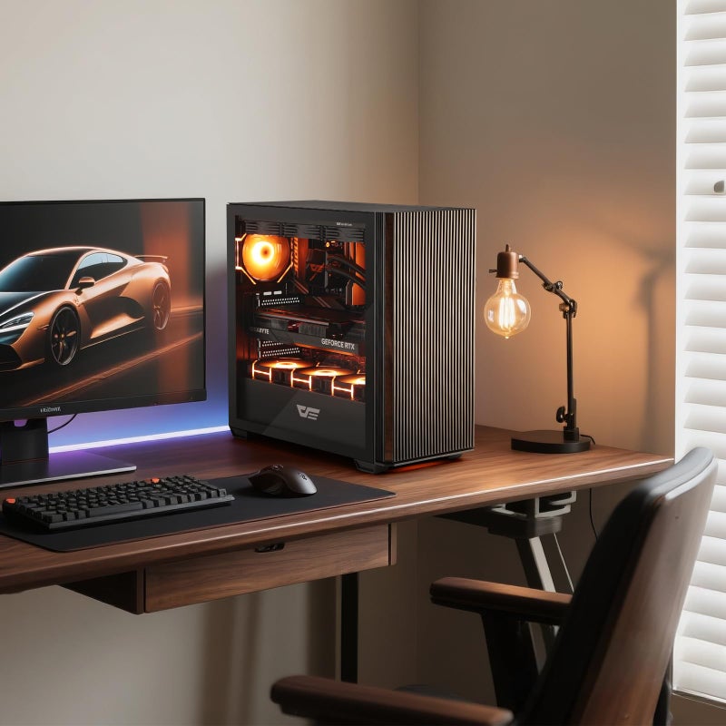 darkFlash DS900WS(2025) ATX PC Case, Genuine Walnut Wood, High Airflow, Pre-Install 4x120mm PWM ARGB Fans Computer Case, Mid-Tower Gaming PC Case, Type C Port, up to 360mm AIO(Black) - Image 2