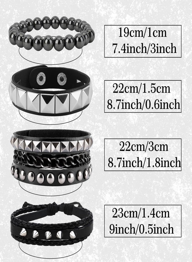 nuozodki Studded Bracelets for Men Women - 4 Pcs Punk Rock Leather Gothic Spike Cuff Bracelet Set Emo Accessories for Rocker,80s Punk Leather Rock and Roll Style Accessories - Image 2