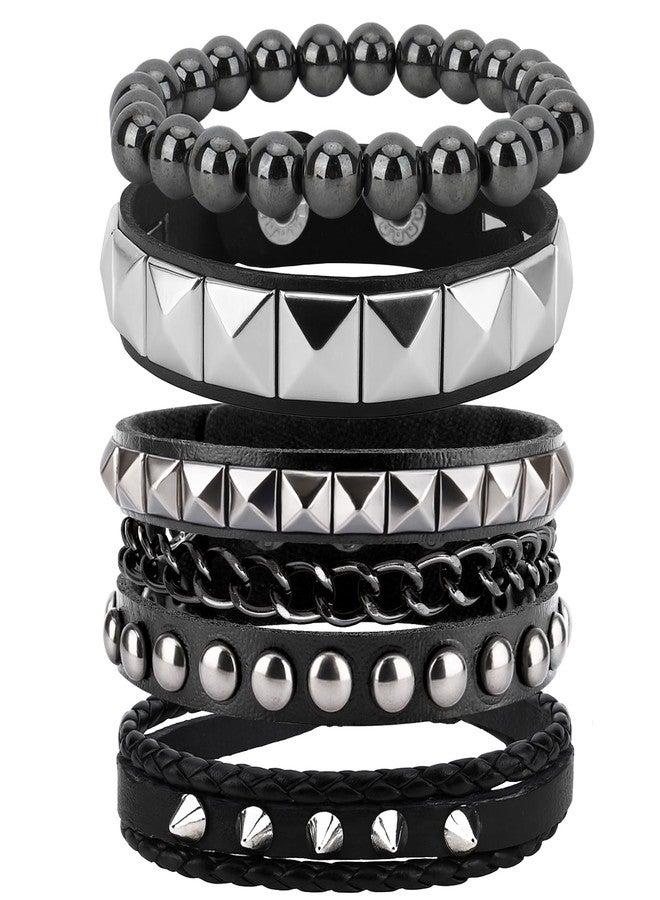 nuozodki Studded Bracelets for Men Women - 4 Pcs Punk Rock Leather Gothic Spike Cuff Bracelet Set Emo Accessories for Rocker,80s Punk Leather Rock and Roll Style Accessories - Image 1