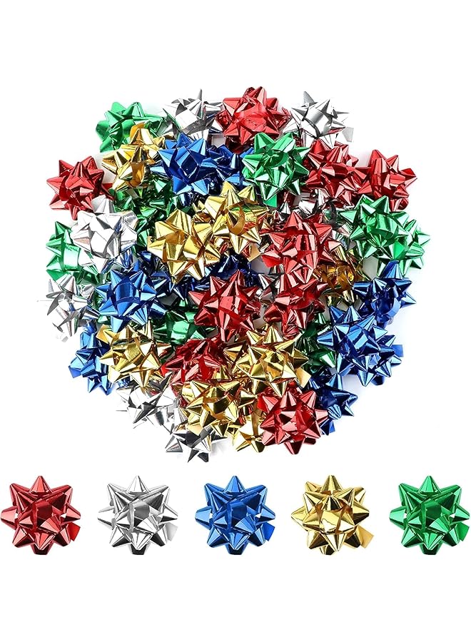 The Bros أقواس هدايا النجوم - أقواس عيد الميلاد المعدنية الصغيرة بألوان متنوعة لتغليف الهدايا، مثالية لتزيين العطلات، عبوة من 50 - Image 1