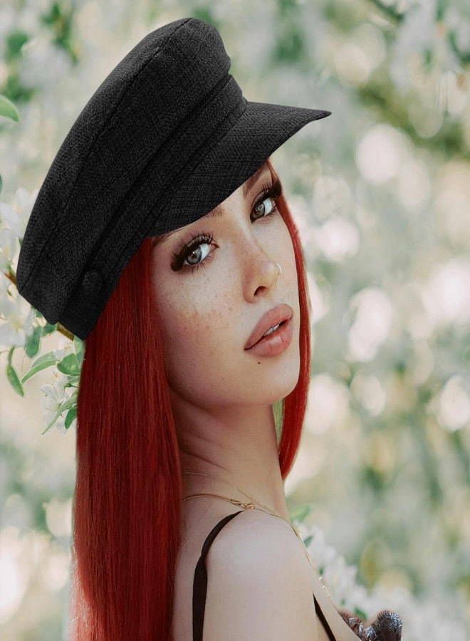 ZARSIO Summer Newsboy Hats for Women Fashion Breathable Baker Cabbie Cap Visor Beret Hat (US, Numeric, 7, 7 1/4, Black) - Image 2