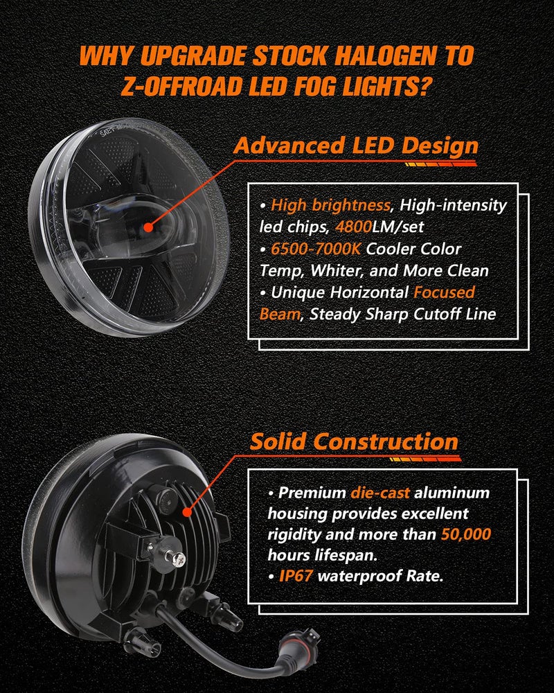 Z-OFFROAD مصابيح ضباب LED ترقية Z-OFFROAD متوافقة مع GMC سييرا 1500 2500HD 3500HD 2007 2008 2009 2010 2011 2012 2013 2014 مجموعة مصابيح ضباب LED لاستبدال مصابيح القيادة في الشاحنات - أسود - Image 3