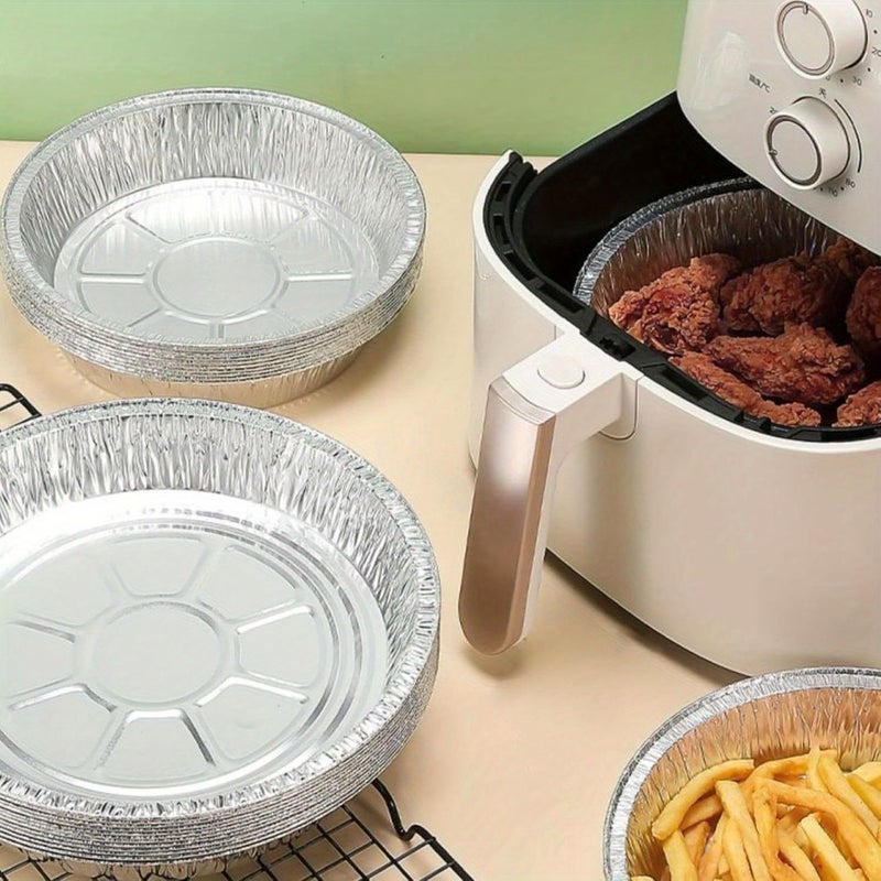 20 Pieces Round Aluminum Foil Pans 7.28 Inches Disposable Baking Trays For Freezing Ovens Cooking Heating And Roasting - Image 1