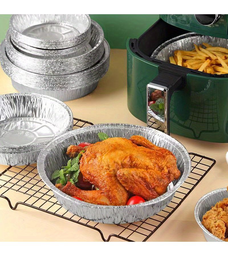 20 Pieces Round Aluminum Foil Pans 7.28 Inches Disposable Baking Trays For Freezing Ovens Cooking Heating And Roasting - Image 5
