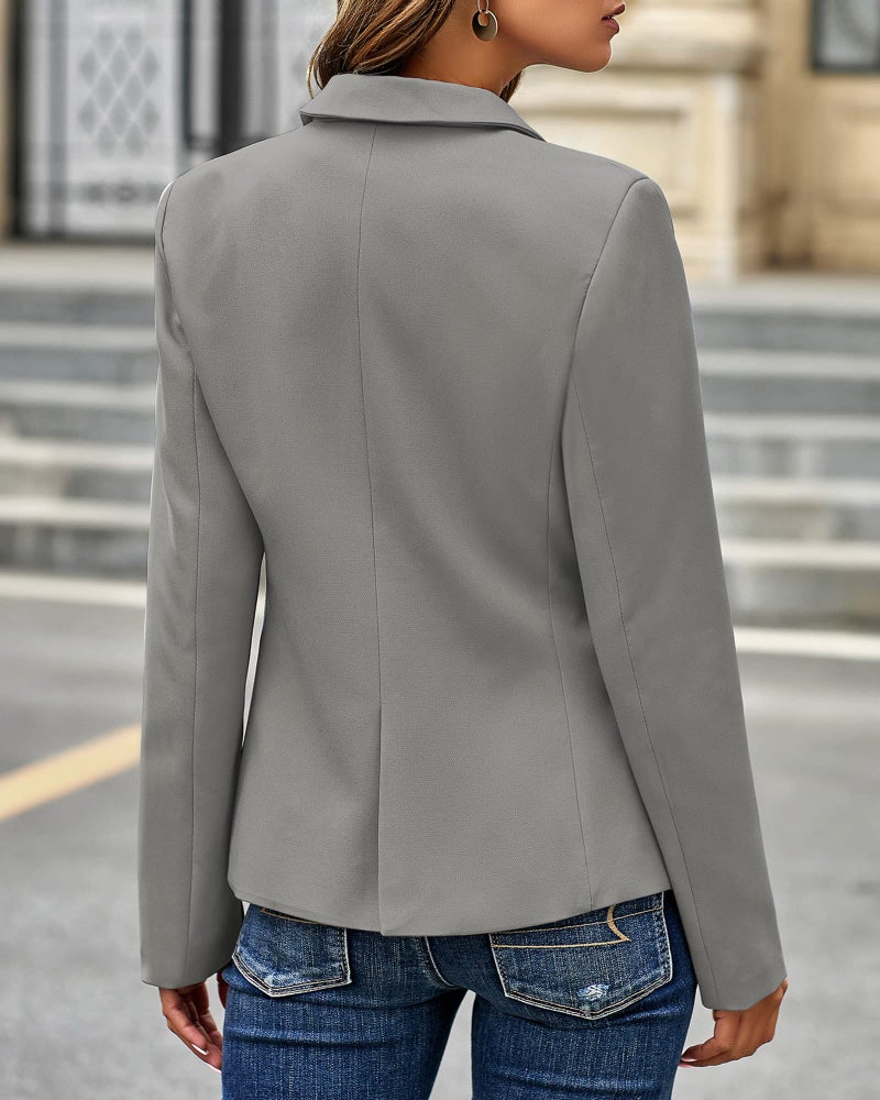 LookbookStore Women's Casual Grey Blazer Front Buttons Shoulder Pads Work Office Business Blazer Jacket Suit Size S - Image 4