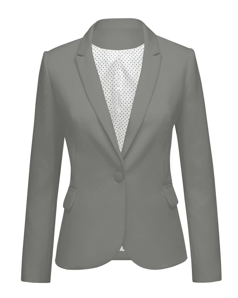 LookbookStore Women's Casual Grey Blazer Front Buttons Shoulder Pads Work Office Business Blazer Jacket Suit Size S - Image 1