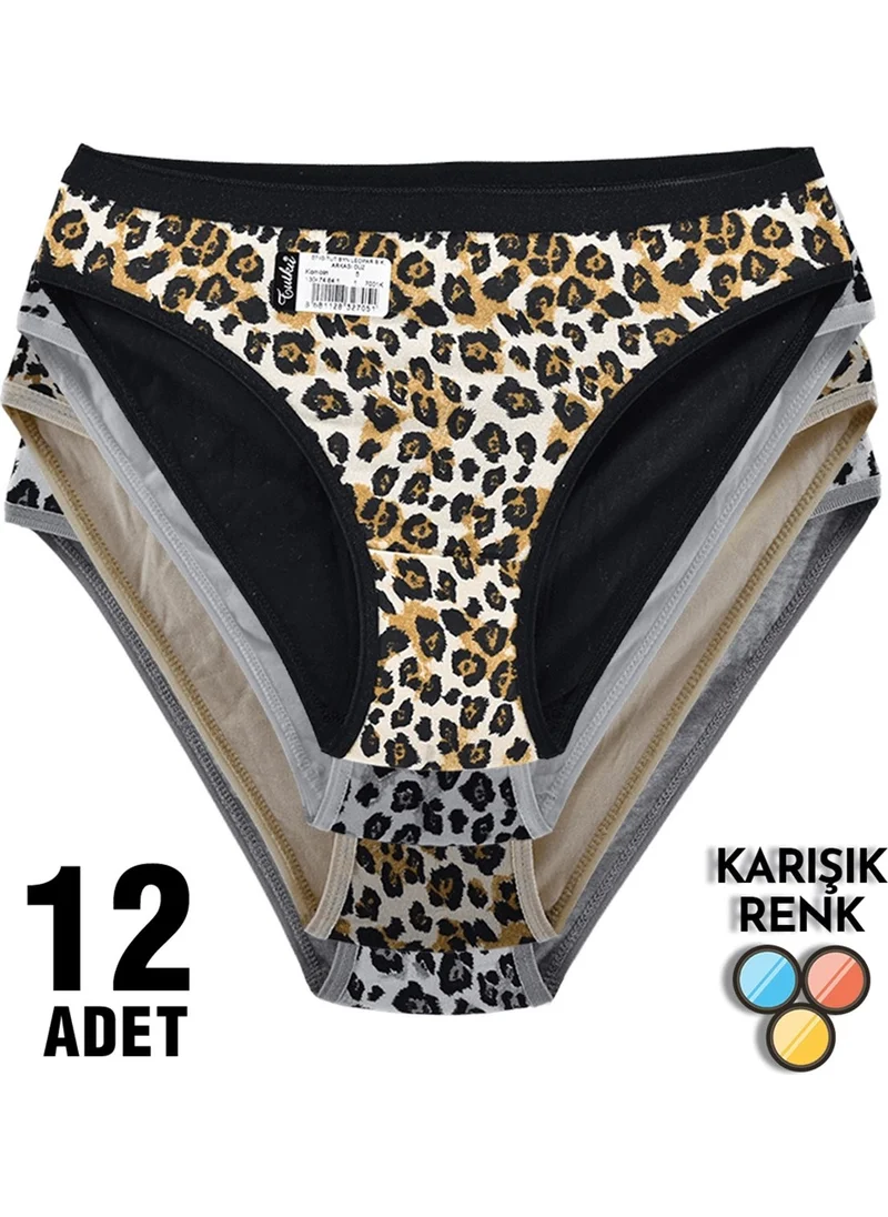 Tutku 12 Pack 0740 Leopard Women's Elastane Bikini Panties