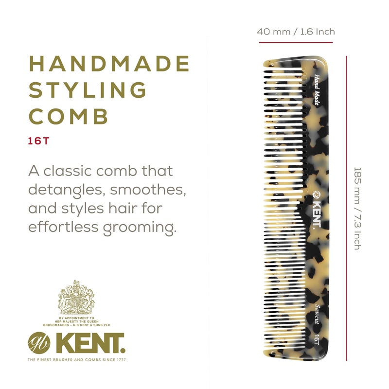 Kent 16T TW Fine and Wide Tooth for Daily Grooming,Handmade Styling Comb for All Hair Types,Wet or Dry Hair Detangling Comb for Men and Women,Saw Cut Hand Polished,Made in England - Image 2