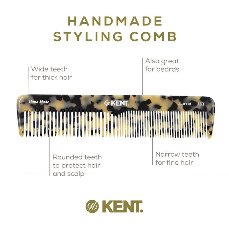 Kent 16T TW Fine and Wide Tooth for Daily Grooming,Handmade Styling Comb for All Hair Types,Wet or Dry Hair Detangling Comb for Men and Women,Saw Cut Hand Polished,Made in England - Image 4
