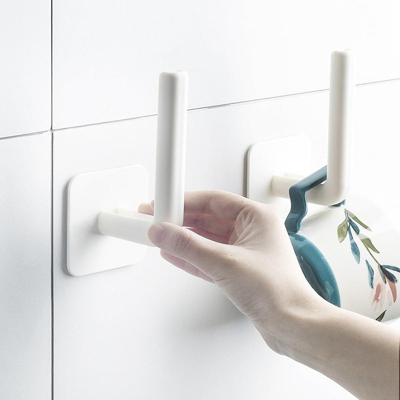 APURK APURK Self Adhesive Wall Hooks MultiFunctional Kitchen Wall Mount Pot Lid Rack Paper Towel Holder Waterproof Big Adhesive Heavy Duty Sticky Strong Hooks Hanging Capacity 10KG Max Set of 2 Pcs  - Image 3