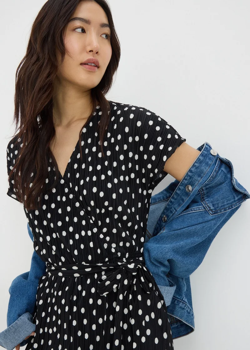 Matalan Black Monochrome Spot Plisse Culotte Jumpsuit