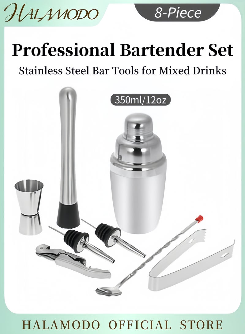 HALAMODO 8-Piece Stainless Steel 350ml Shaker Mixer Kit Silver - Image 1