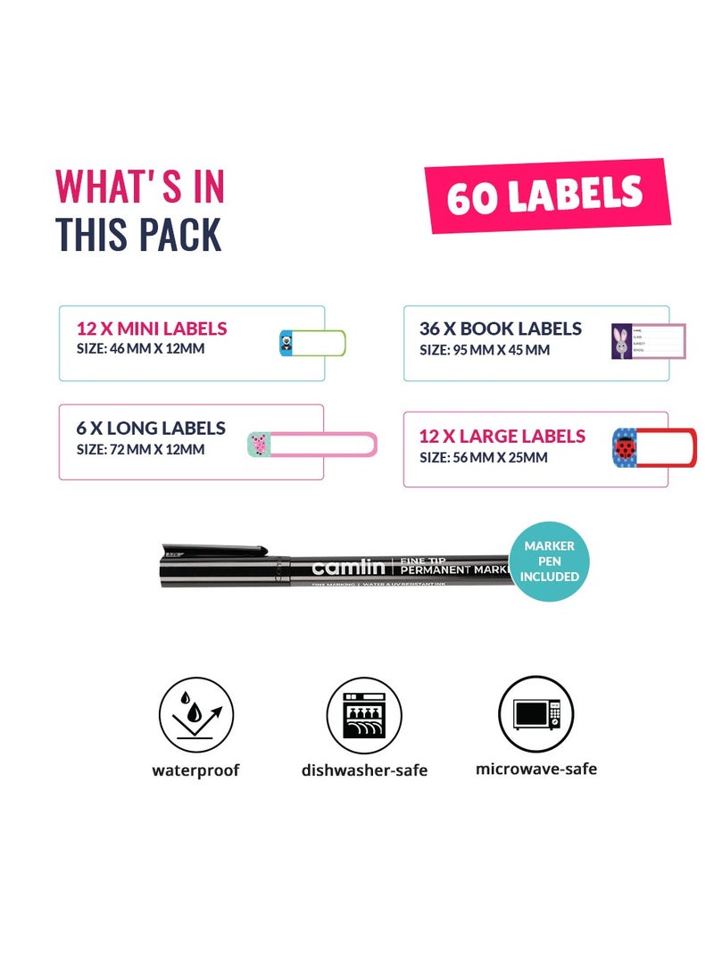 The Essential Label Pack | 60 Waterproof Name Label Sticker & Book Labels for Kids School Supplies | Sticky Name Tags | The School Labels for Kids Waterproof Pack | Instantly Personalised Stickers - Image 2