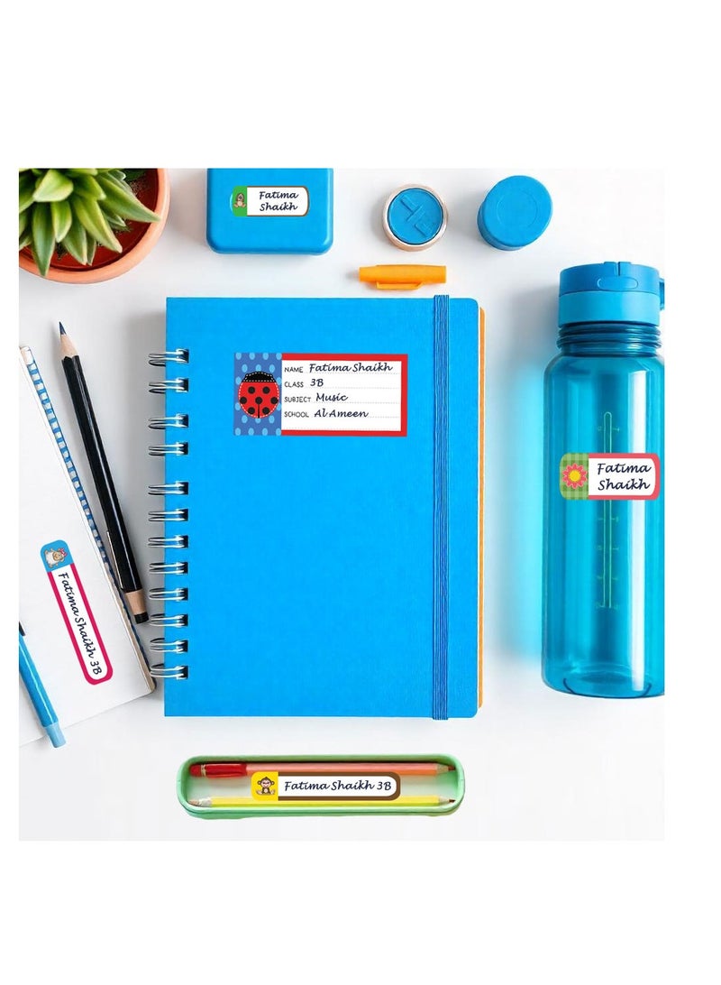 The Essential Label Pack | 60 Waterproof Name Label Sticker & Book Labels for Kids School Supplies | Sticky Name Tags | The School Labels for Kids Waterproof Pack | Instantly Personalised Stickers - Image 1