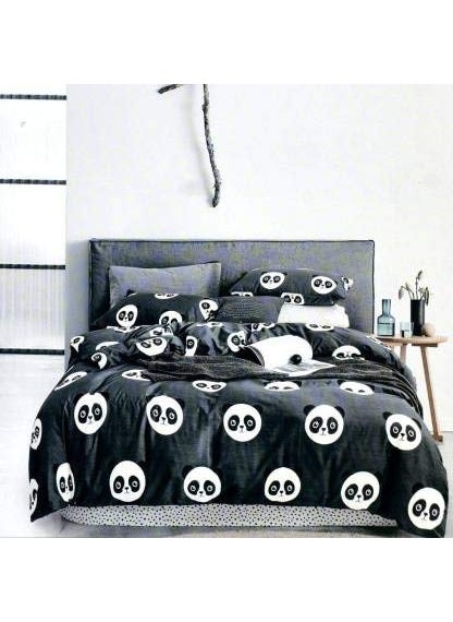 MORADO MORADO Glace Cotton Floral 160 TC Double Panda Bedsheet with 2 King Size Pillow Covers Black and White 90 X 100 Inches  - Image 1