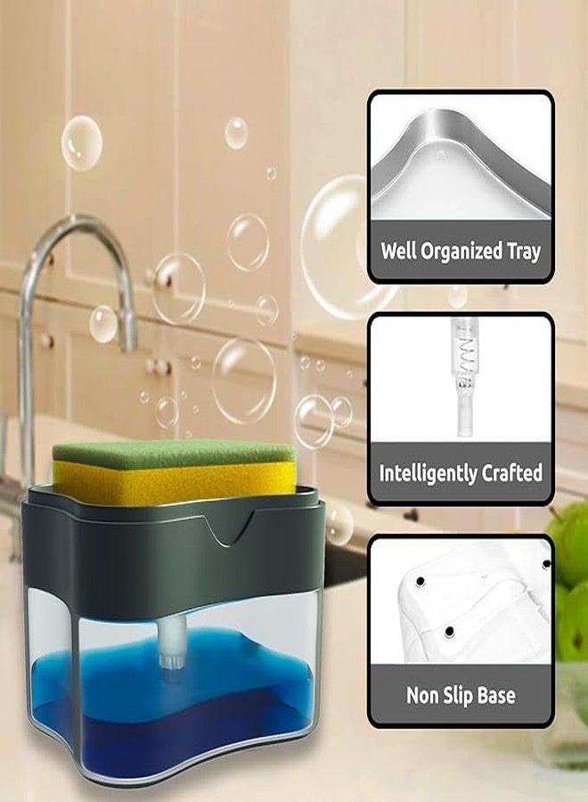 WENGTY 2 in 1 Liquid Soap Dispenser for Dishwasher Liquid Holder Liquid Dispenser Pump with Sponge Holder Kitchen Sink Dish Soap Dispenser for Kitchen (Square) - Image 3