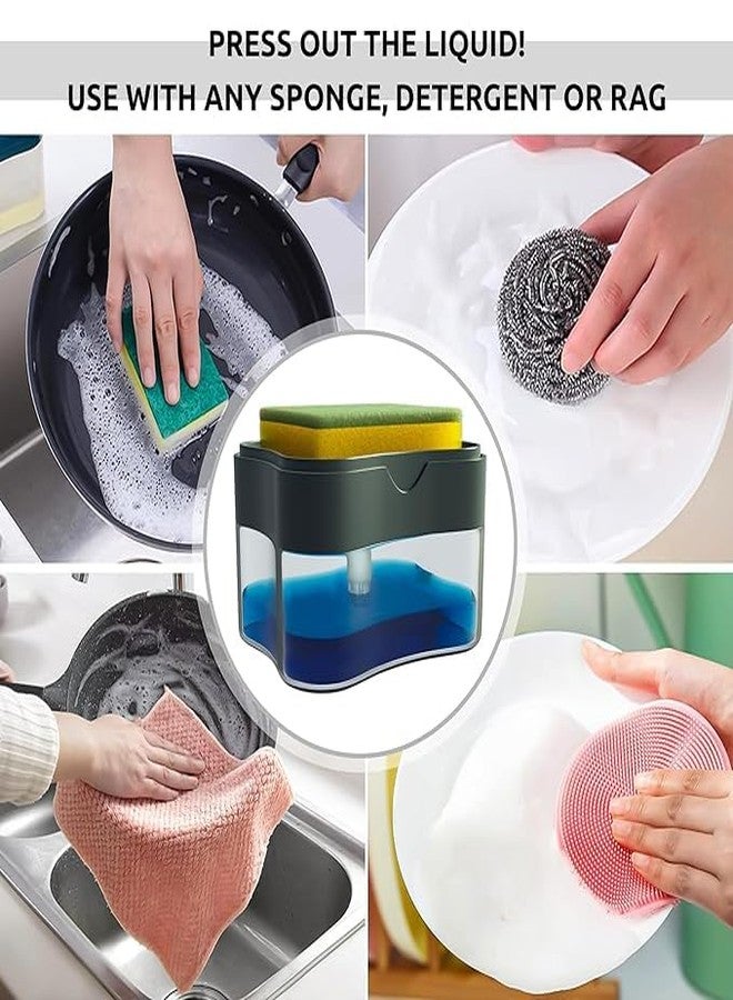 WENGTY 2 in 1 Liquid Soap Dispenser for Dishwasher Liquid Holder Liquid Dispenser Pump with Sponge Holder Kitchen Sink Dish Soap Dispenser for Kitchen (Square) - Image 2