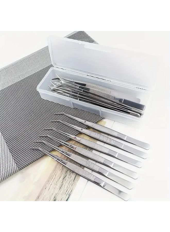 Stainless Steel Serrated Tip Tweezers Square Box 15 Clips Multi Functional Home Tool - Image 2