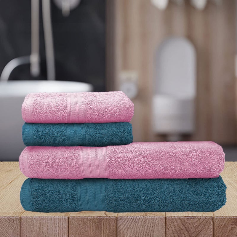Sassoon Anatolia 4 Pc Towel Set in 500 GSM (Teal-Pink) 2 Bath Towel & 2 Hand Towel - Image 1