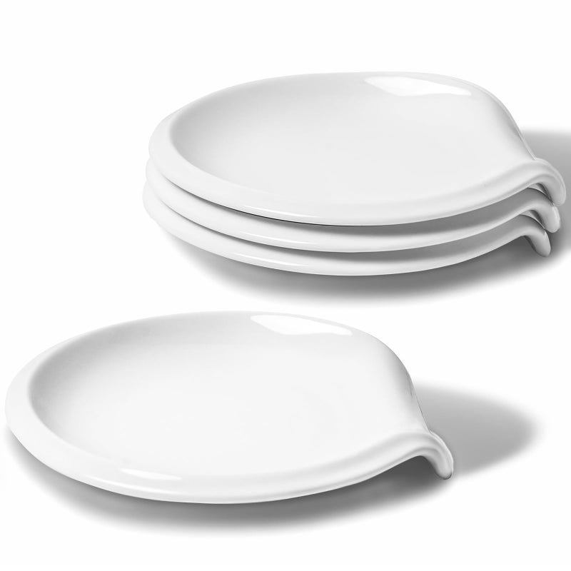 حامل ملعقة سيراميك HOMBENE لحفظ الملاعق على سطح الموقد 55 بوصة لحامل الملاعق لعداد المطبخ أدوات المطبخ الخزفية مجموعة من 4 بيضاء