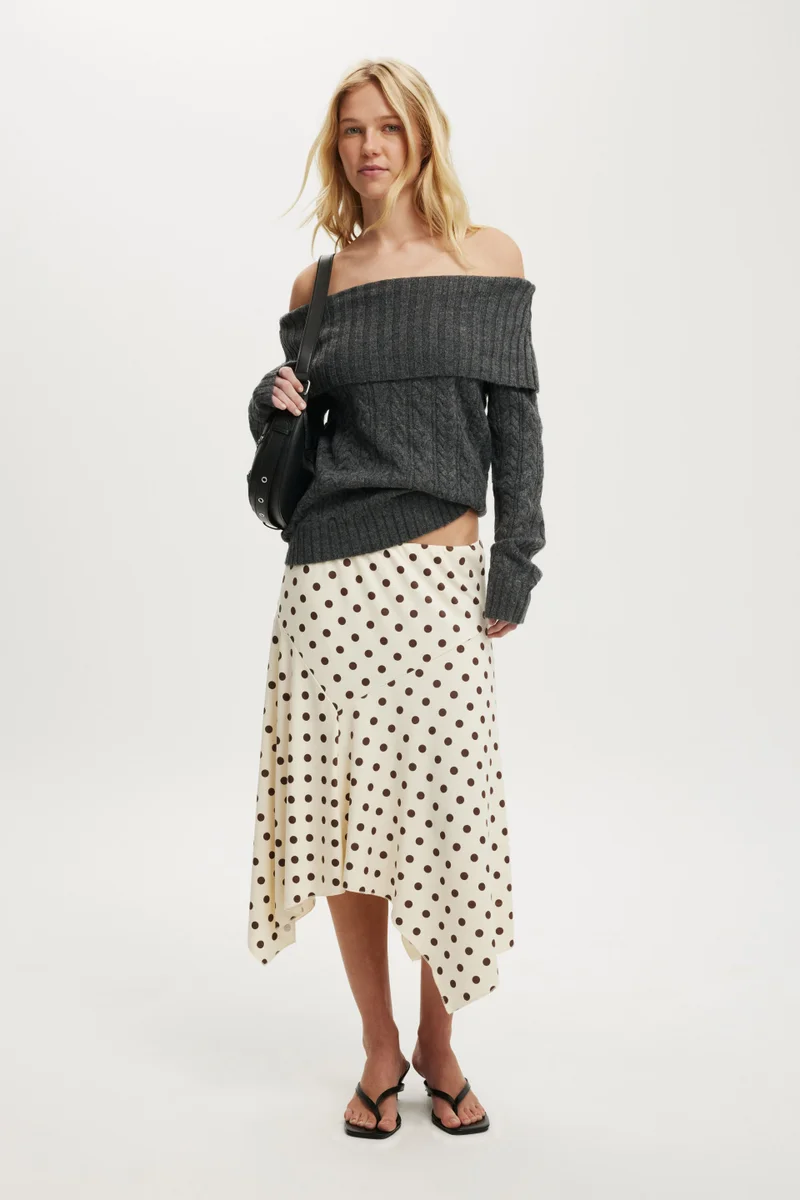 FLUFFY CABLE OFF SHOULDER KNIT