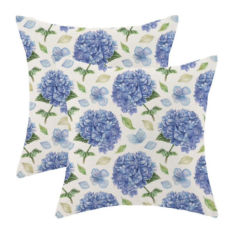AEIOAE Spring Floral Pillow Covers 18x18 Inch Set of 2 Blue Green Hydrangea Flower Leaves Throw Pillows CaseSummer Outdoor Seasonal Decorative Farmhouse Decor Cushion Covers for Home Sofa Bed Couch - Image 2