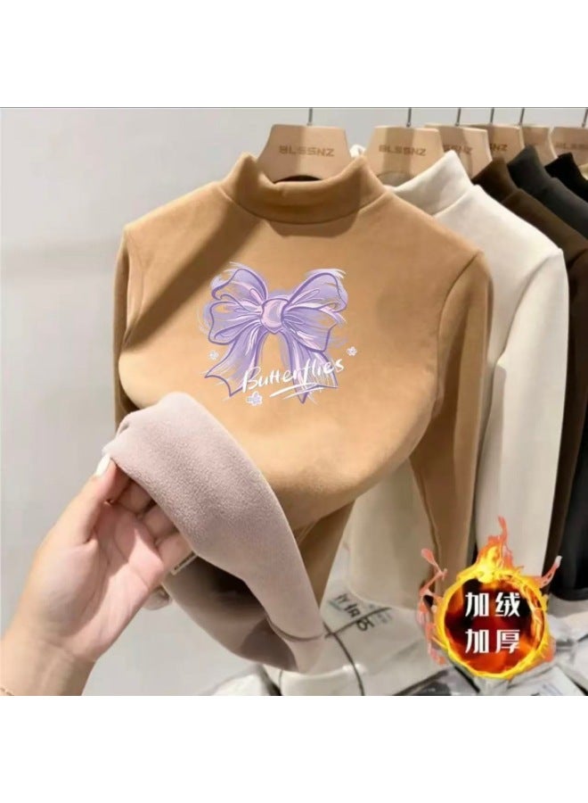 Boys And Girls' Thermal Base Layer Half-high Collar Fleece Children's T-shirt Winter Top Inner Wear For Older Children Winter Thermal Clothing