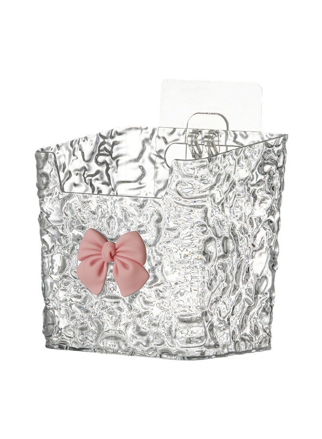 1pcs Elegant Wall-Mounted Bathroom Storage Box with Bow Accent - No-Drill, Organizer for Makeup Brushes, Toiletries & Soft Towels - Ideal for Home Decor and Gift, Bathroom Decor And Accessories - Image 5