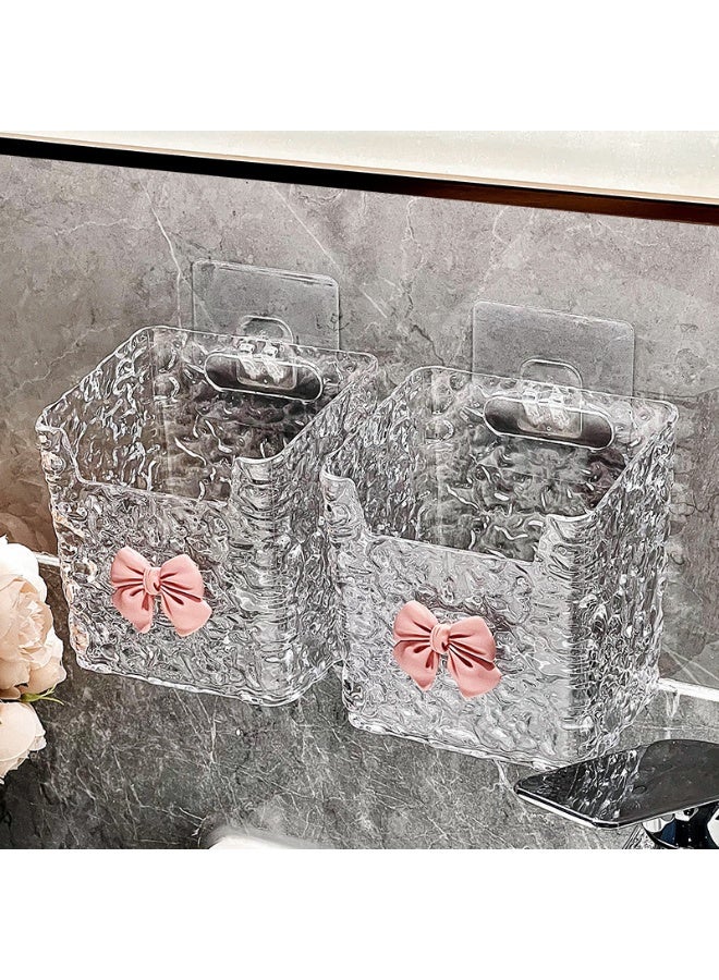1pcs Elegant Wall-Mounted Bathroom Storage Box with Bow Accent - No-Drill, Organizer for Makeup Brushes, Toiletries & Soft Towels - Ideal for Home Decor and Gift, Bathroom Decor And Accessories - Image 4